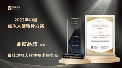 金铉品旅荣获“2022年中国虚拟人创新势力奖”最佳虚拟人软件技术服务商